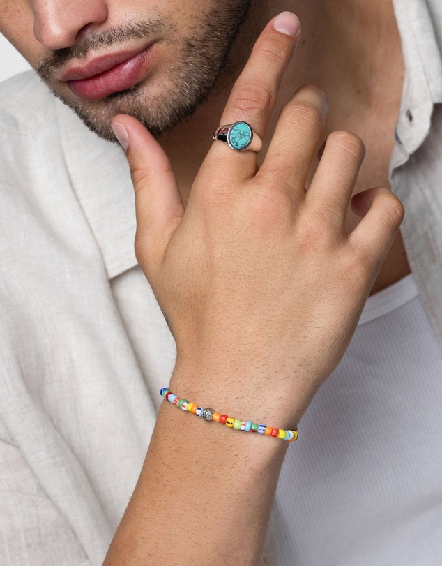 Nialaya Jewellery - Wristband with Assorted Vintage Trifocal Beads and Silver