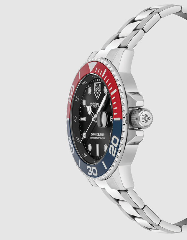 Plein Sport - Plein Sport Chrome Surfer 43mm Black Dial Silver-Tone Stainless Steel Strap Watch
