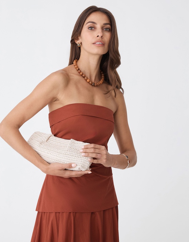 Forcast - Coral Raffia Clutch Bag