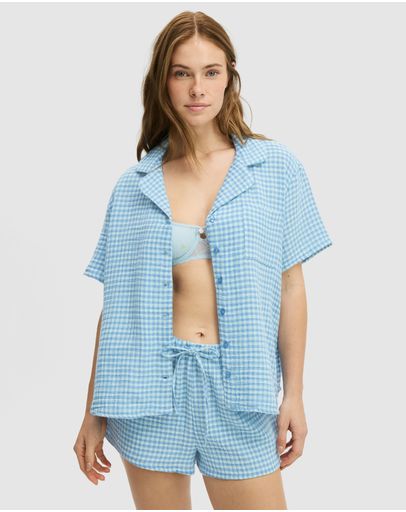 Flossy Gingham Hazy Mint & Adrift Blue
