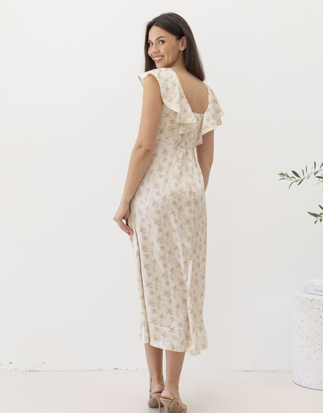 Angel Maternity - Mika Maternity Ruffle Dress in Cream Floral Silky