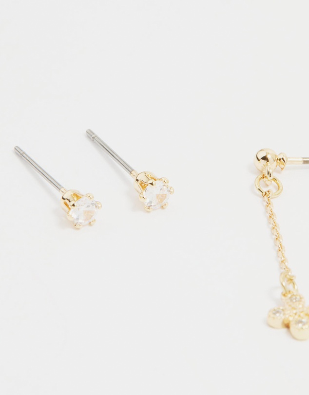 Lovisa - Gold Cubic Zirconia Chain & Stud Earrings 3-Pack