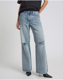 ONE TEASPOON - 25th Anniversary Jackson Mid Waist Wide Leg Studded Denim Jeans - Salty Dog