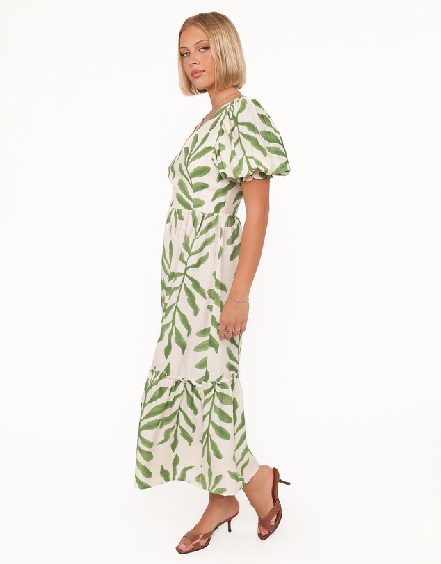 Petal & Pup - Steele Puff Sleeve Midi Dress - Green Palm