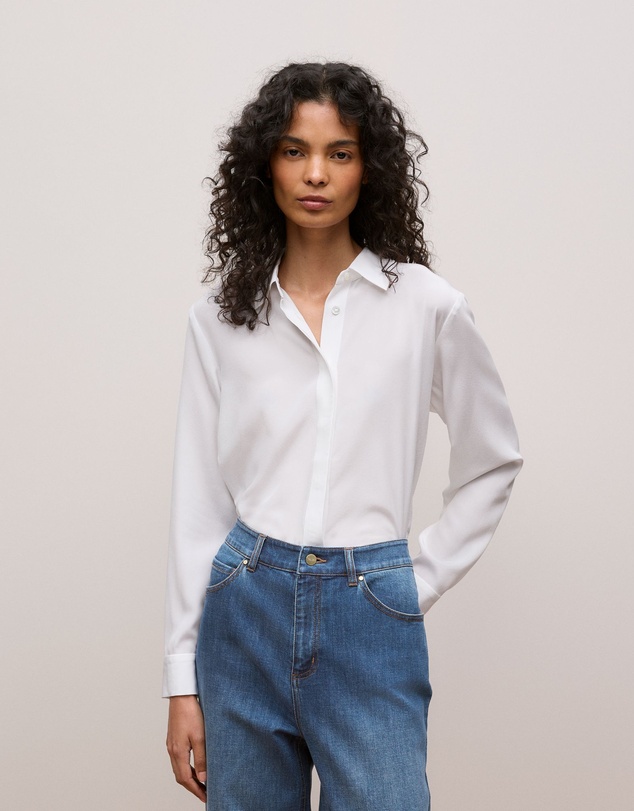Trenery - Silk Concealed Placket Shirt in White