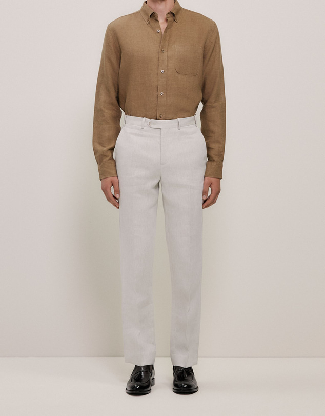 Trenery - Linen Twill Straight Leg Trouser in Stone
