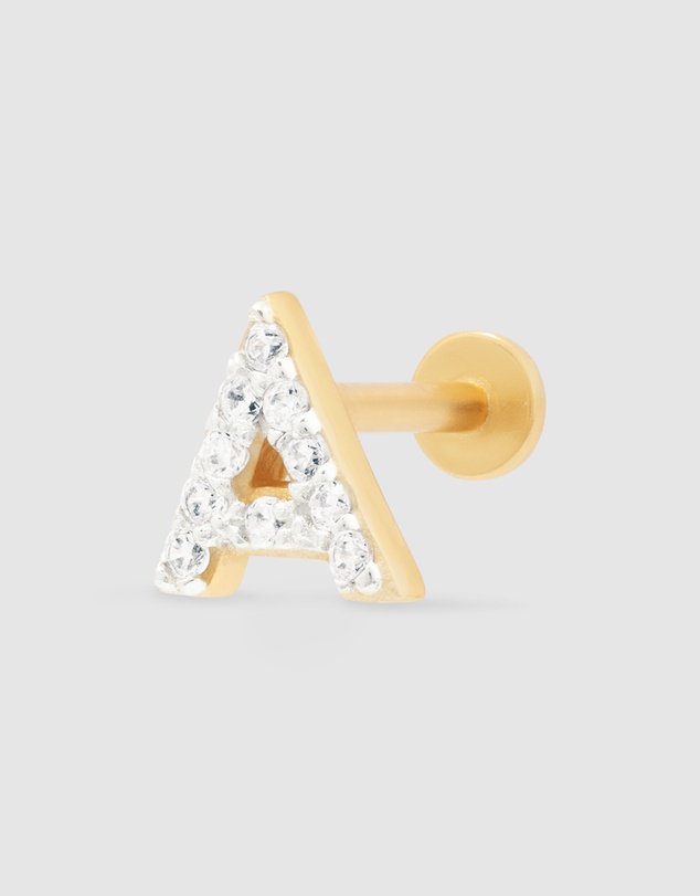 Wanderlust + Co - Alphabet Pave Gold Flat Back Earring - Letter A