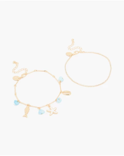 Lovisa - Gold Diamante Cupchain & Fish Star Charm Anklets 2-Pack