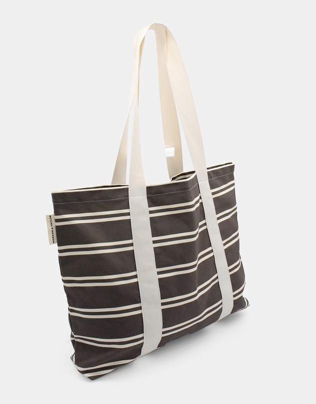 Morgan & Taylor - Dune Beach Tote Bag in Chocolate Brown and White Stripe