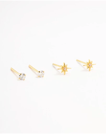 Lovisa - Gold Plated Sterling Silver Mini Starburst Earrings 2-Pack