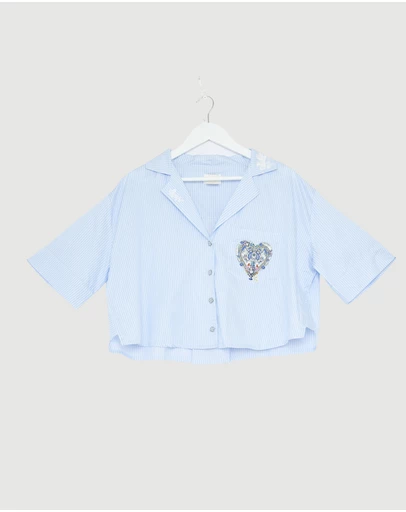 Revibe - Repaired Camilla Cropped Camp Collar Blouse - AU L