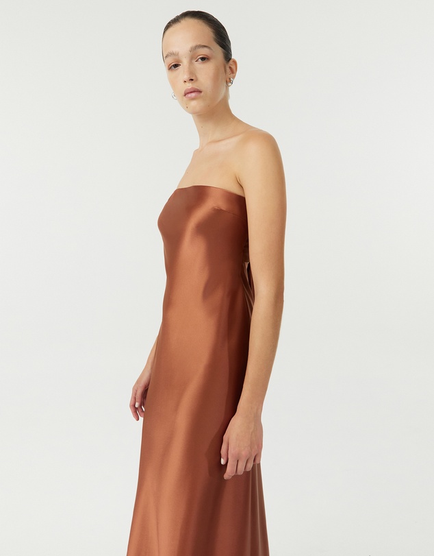 Third Form - Satin Tie Back Strapless Midi Dress
