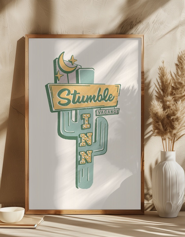 Olive et Oriel - Stumble Inn Southwestern Roadside Motel by The Whiskey Ginger Art Print