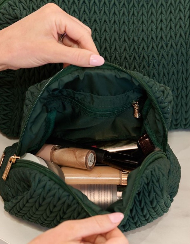 Sky Gazer - Luxe Quilted Make-Up & Toiletry Bag Set (Hunter Green)