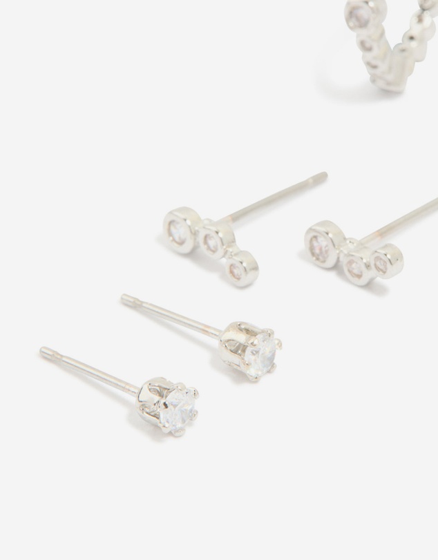 Lovisa - Waterproof Stainless Steel Diamante Stacking Earrings 4-Pack