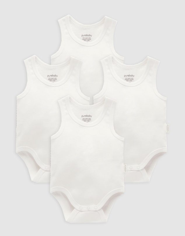 Purebaby - Rib Bodysuit 4 pack-Babies