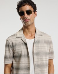 Calibre - Textured Stripe Cuban Collar Shirt Neutral