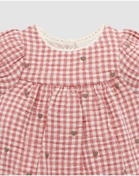 Purebaby - Heart Gingham Embroidered Romper -Kids-Babies