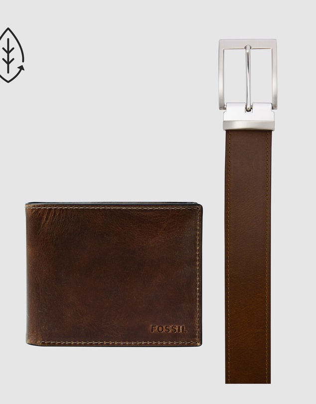 Fossil - Dark Brown Wallet Belt Gift Set