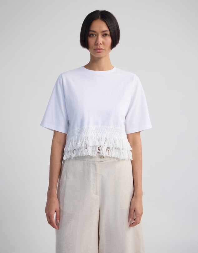 Oxford - Bria Cotton Fringe Trim T-Shirt