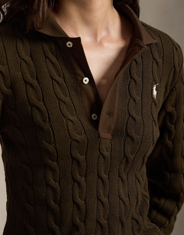 Polo Ralph Lauren - Cable-Knit Cotton Long-Sleeve Polo Shirt - The ICONIC Exclusive