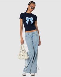 EDIKTED - Washed Low Rise Ribbon Jeans