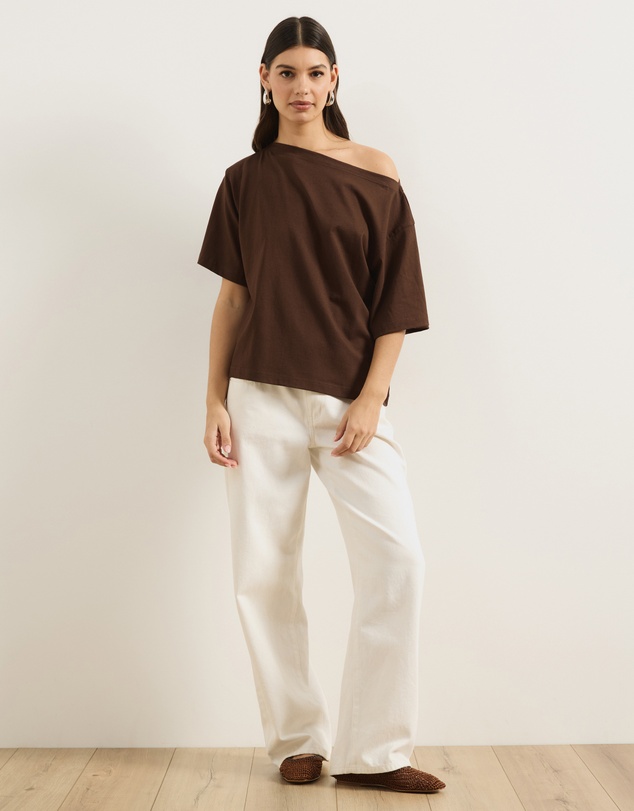 Atmos&Here - Sadie Oversized Cotton Boat Neck T-Shirt