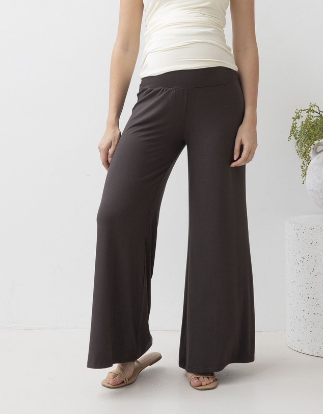 Angel Maternity - Debra Wide Leg Maternity Bamboo Pants in Cocoa