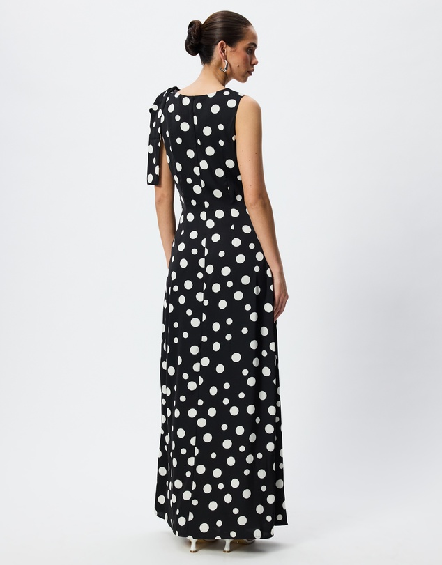 Tussah - Felicity Polka Dot Satin Lace Trim Asymmetric Midi Dress