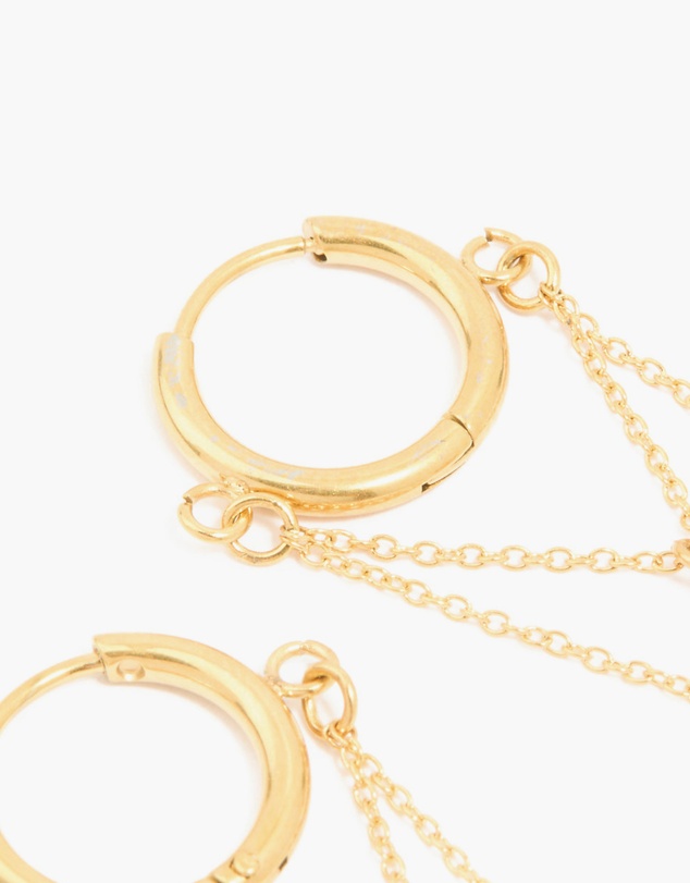 Lovisa - Waterproof Gold Plated Stainless Steel Cubic Zirconia Chain Droplet Huggie Earrings