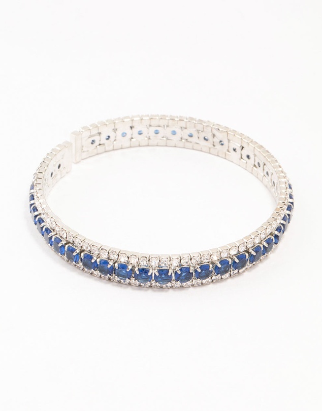Lovisa - Silver & Blue Round Encased Cubic Zirconia Wrist Cuff
