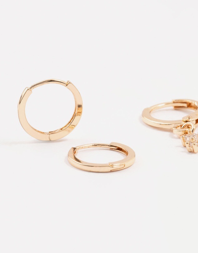 Lovisa - Gold Dainty & Round Cubic Zirconia Hoop Earrings 3-Pack