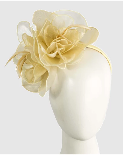 Max Alexander - Yellow Cream Organza Flower Fascinator