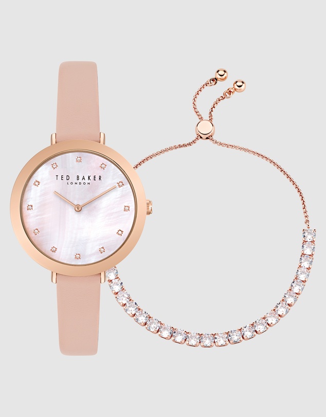 Ted Baker - Ammy Iconic Pink Leather Watch and Bracelet Gift Set