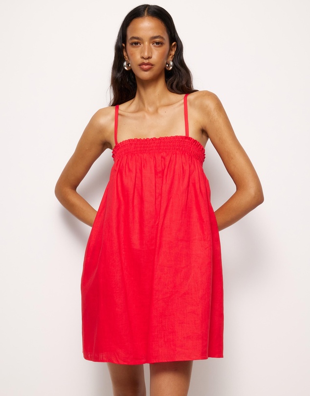 AERE - Amba Shirred Linen Mini Dress