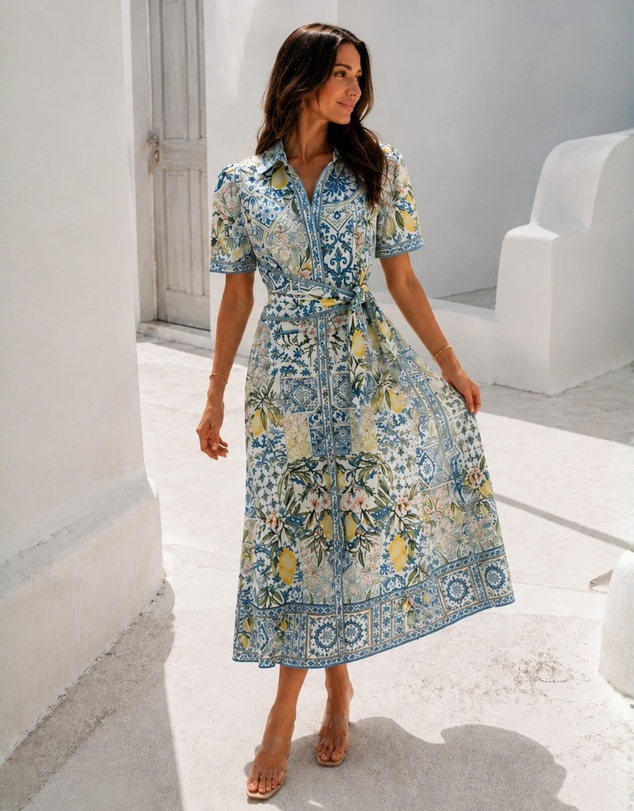 Esther & Co - Azura Dress - Blue Lemon Print