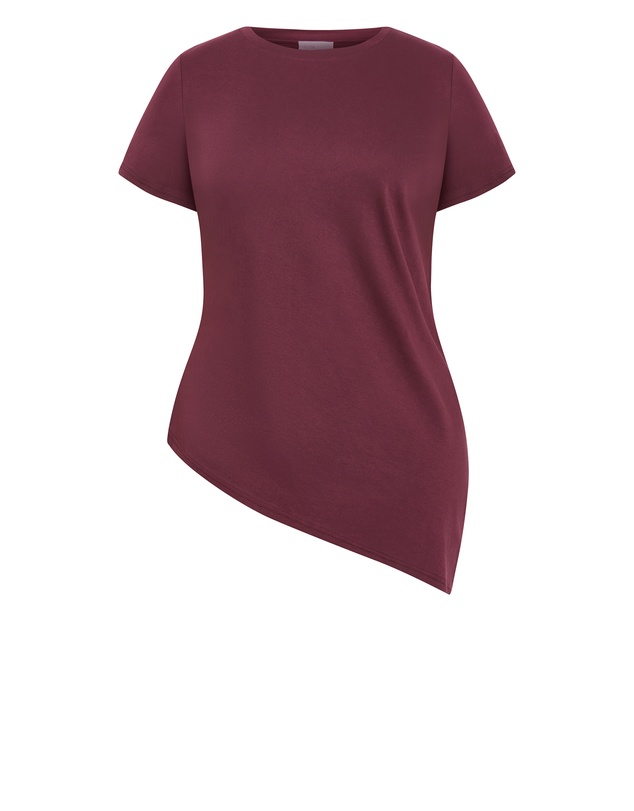 City Chic - Plus size Angled Hem Cotton Tee - wildberry