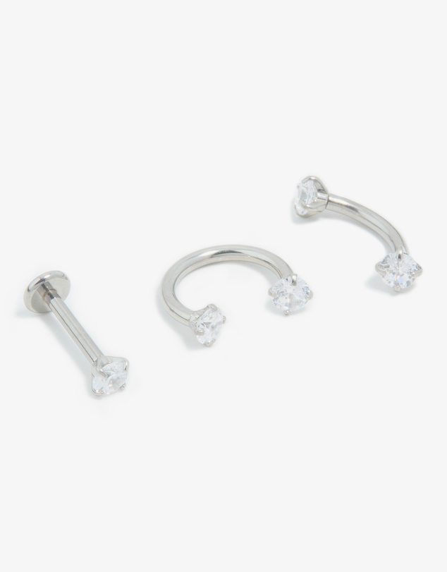 Lovisa - Surgical Steel Cubic Zirconia Ear & Body Jewellery 3-Pack