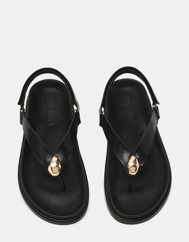 Steve Madden - Elvia Black Leather Sandals