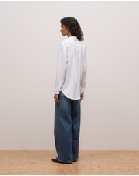 Trenery - Silk Concealed Placket Shirt in White