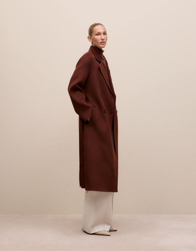 Trenery - Brushed Wool Double Breasted Coat in Espresso