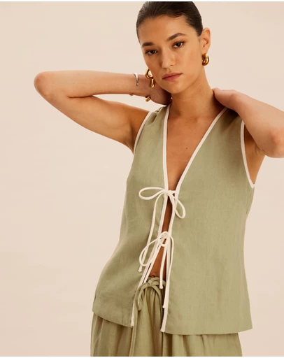 AERE - Sloane Linen Tie Top