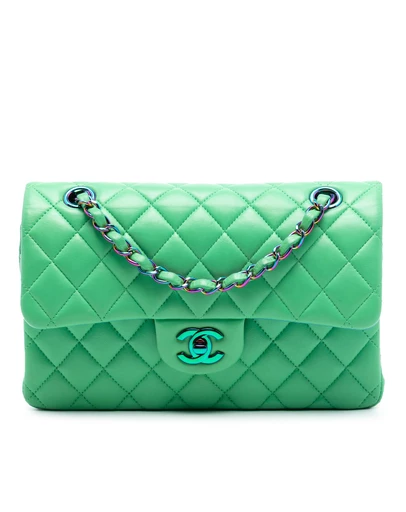Pre-Loved by Azura Reborn - Pre-Loved Small Classic Lambskin Rainbow Hardware Double Flap