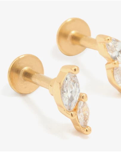 Lovisa - Gold Plated Titanium Cubic Zirconia Leaf Flat Back Studs