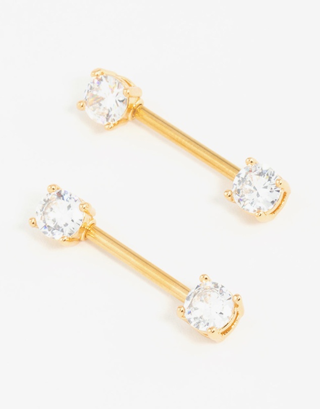 Lovisa - Gold Plated Surgical Steel Cubic Zirconia Nipple Bars 2-Pack
