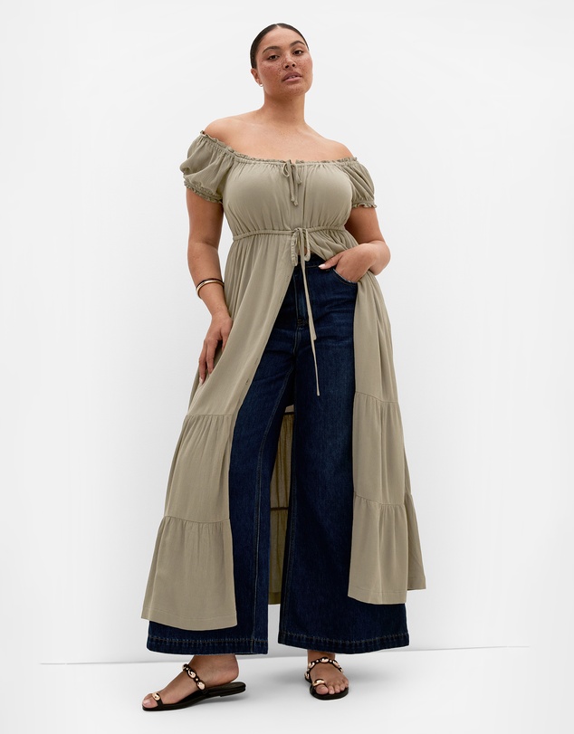 City Chic - Plus size Vintage Dreams Tiered Maxi Dress - khaki