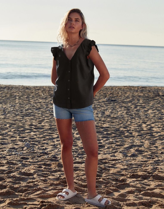 NEXT - Linen Blend Ruffle Sleeve Top