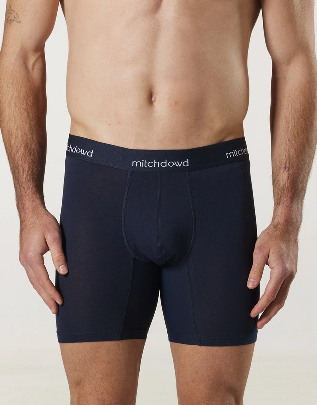 Mitch Dowd - Mens Stretch Cotton Comfort Long Leg Trunks 3 Pack - Navy