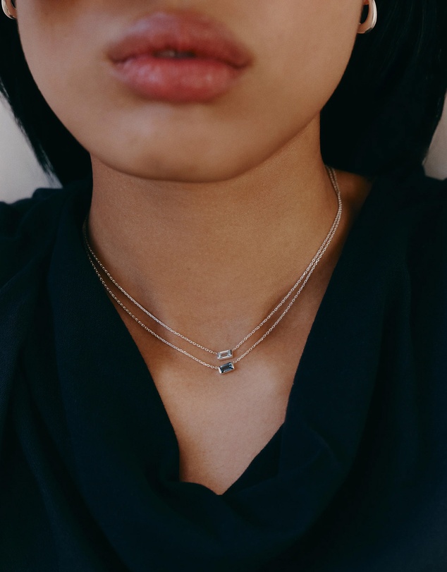 Kirstin Ash - Baguette Birthstone Necklace July Ruby
