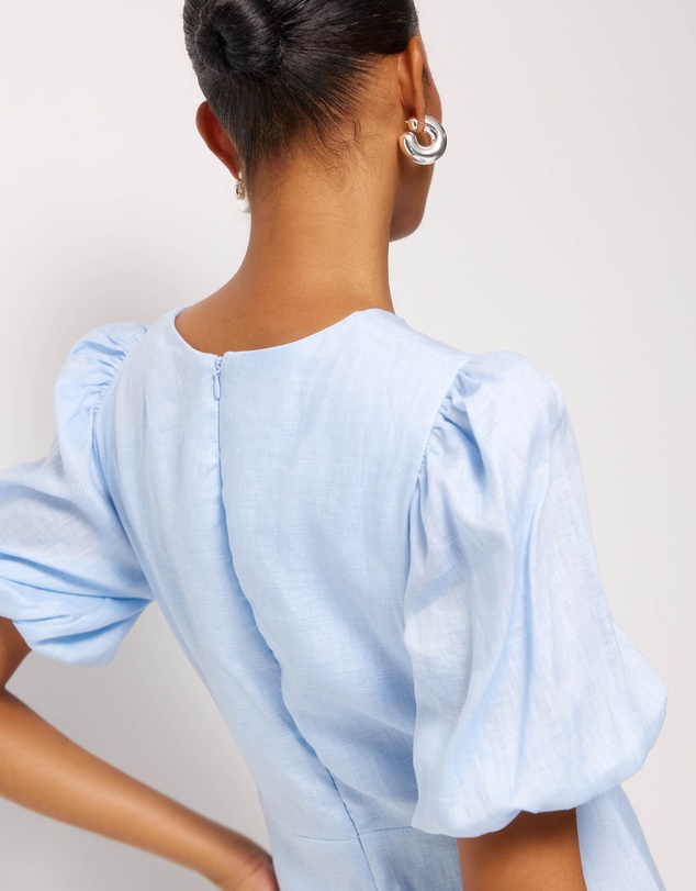 AERE - Elowen Linen Puff Sleeve Midi Dress